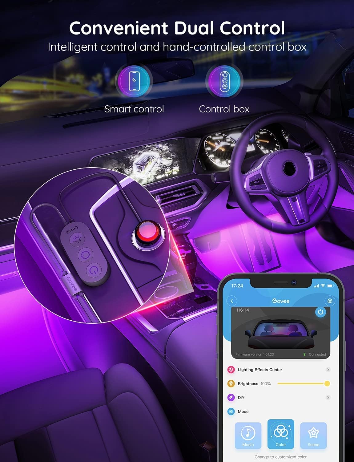 Luces LED Govee RGB para Auto – 16 Colores + Control App y Modo Música