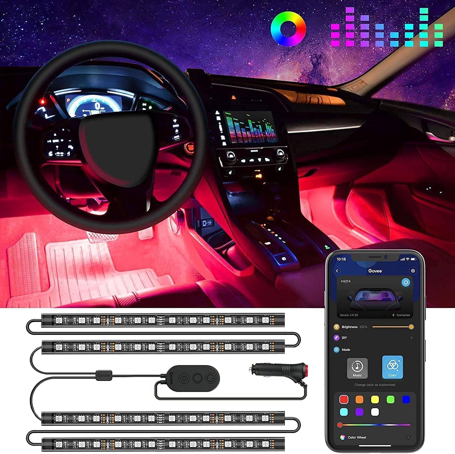 Luces LED Govee RGB para Auto – 16 Colores + Control App y Modo Música